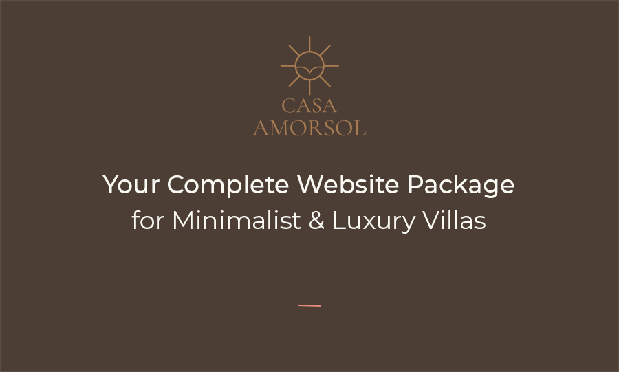 Minimalist luxury branding package card for Casa Amorsol, featuring a clean modern layout and premium design, promoting a complete Airbnb website package created for high-end villas and luxury vacation rentals.