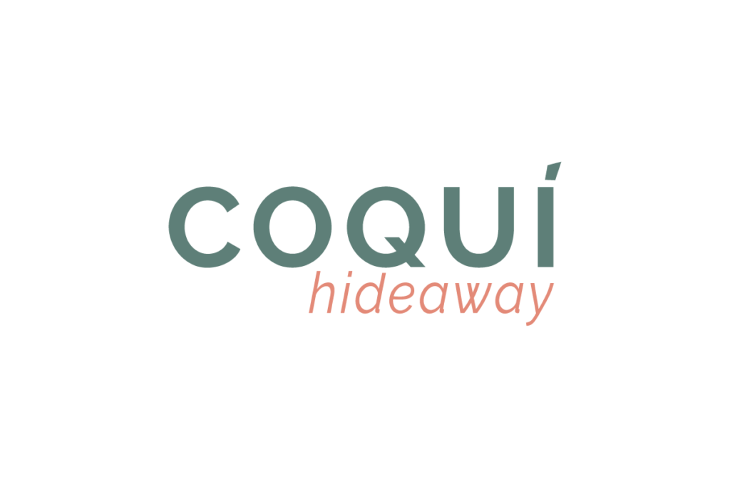 Wordmark logo design for Coquí Hideaway created by Visible PR, clean typography with hideaway in terracotta accent color