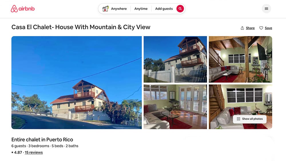 El Chalet Airbnb listing before optimization and repositioning, highlighting the original image sequence and presentation before the experience-focused transformation.