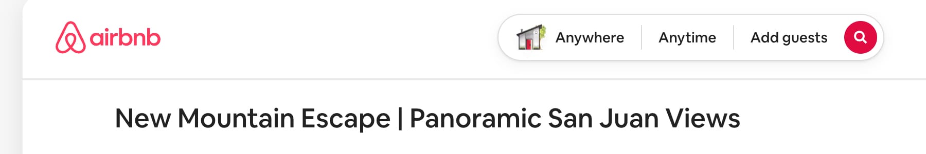 Airbnb listing title optimization example for El Chalet highlighting mountain retreat positioning and panoramic San Juan views.