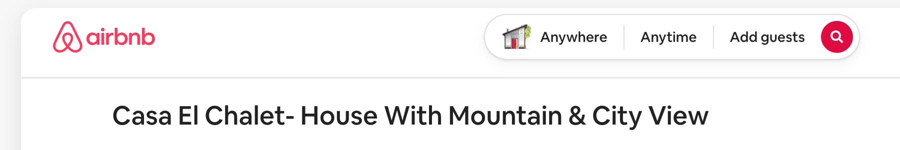 Original Airbnb listing title for El Chalet before optimization showing generic mountain and city view positioning.