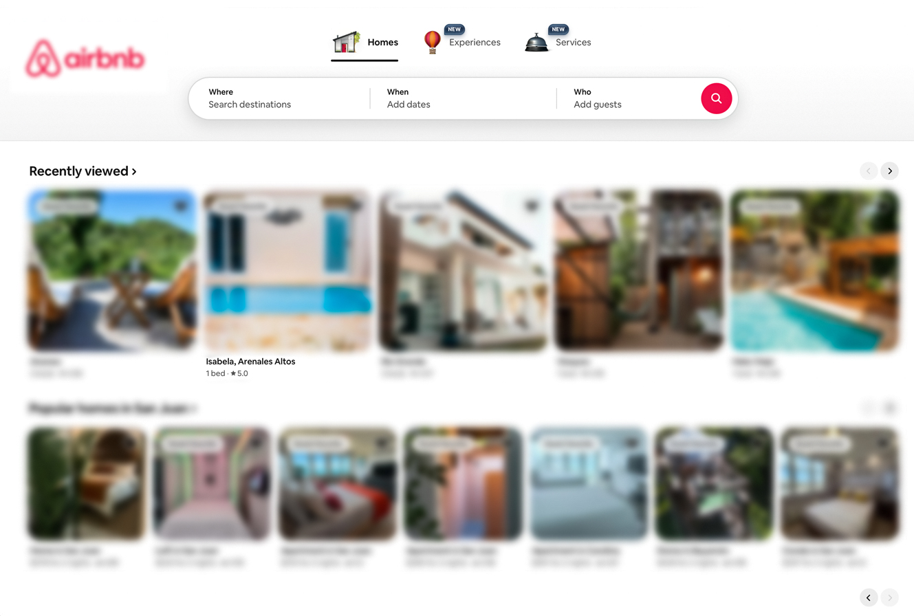 Puerto Rico Airbnb listings competing in 2026 showing similar properties in a crowded search grid