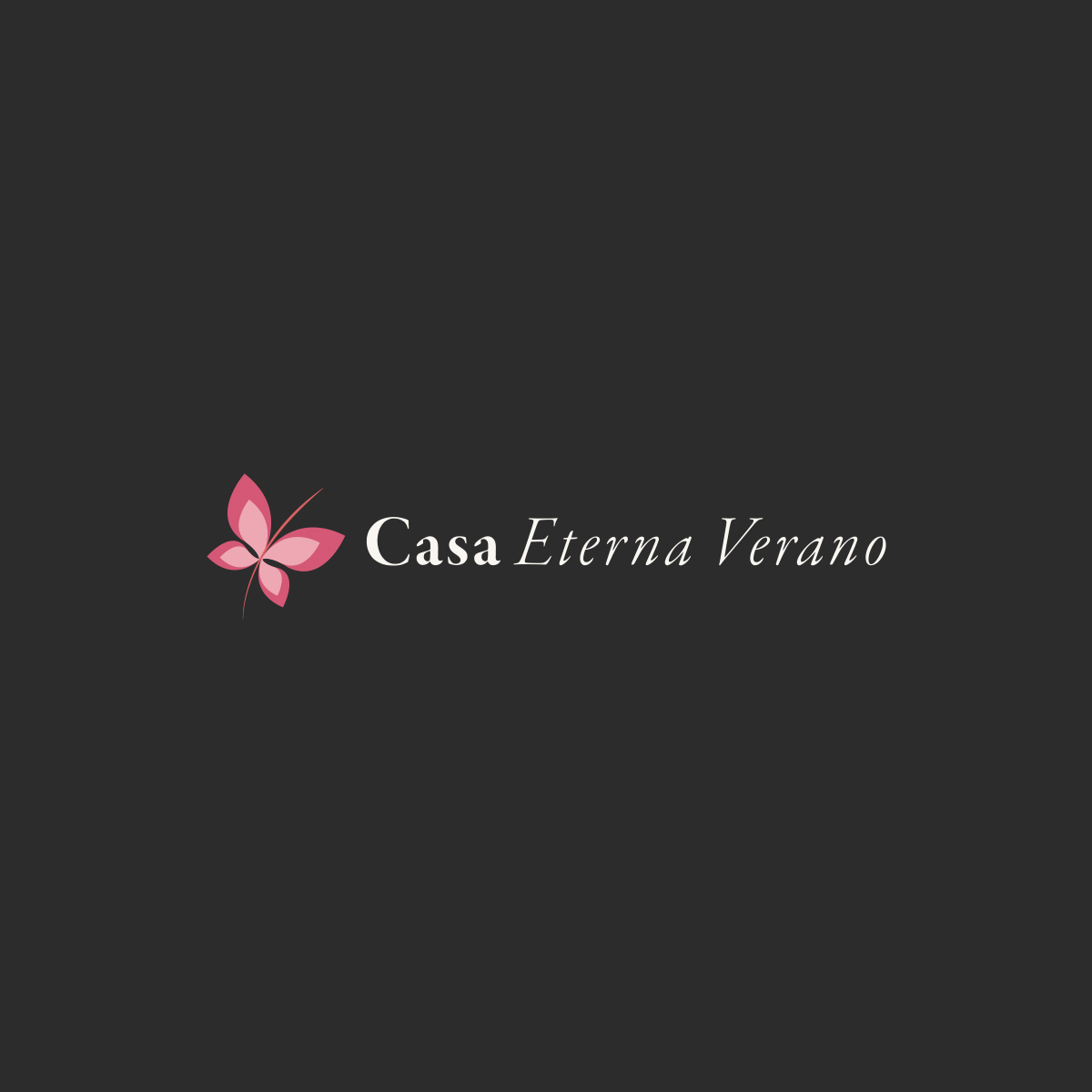 Casa Eterna Verano vacation rental website logo – feminine tropical branding with a pink butterfly icon.