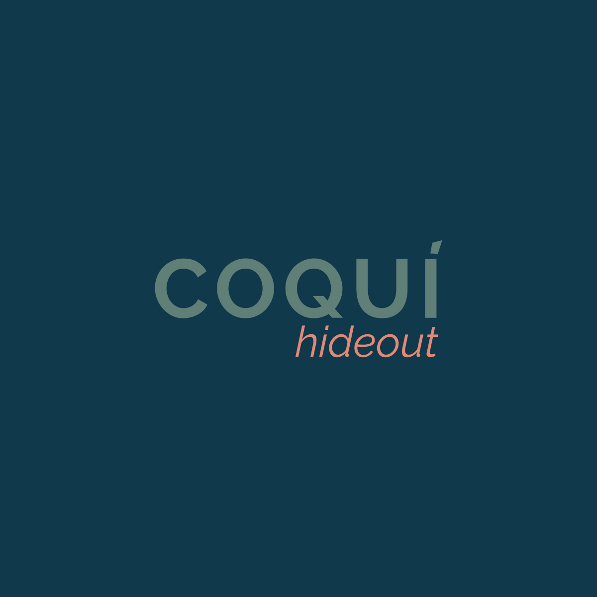 Coquí Hideout vacation rental website logo – modern tropical design in deep blue with soft green typography.